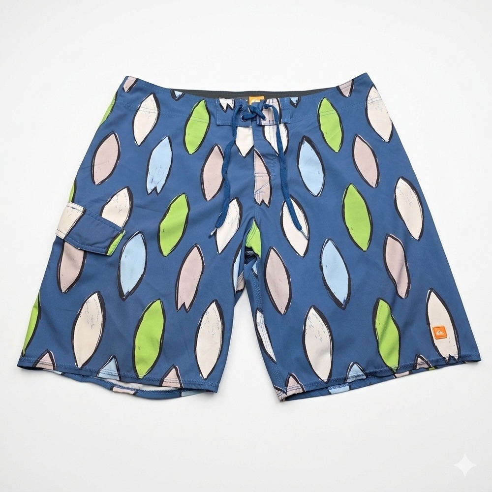 Quiksilver Waterman Collection Board Shorts Mens 36 Blue‎ Surfboard Print Swim
